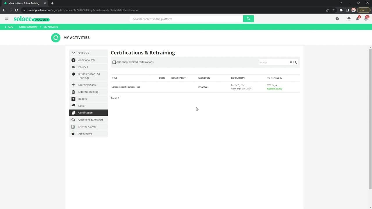 Solace Academy Certification
